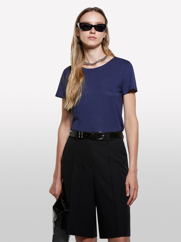 T-shirt girocollo blu marino - t-shirt a manica corta da donna - Blu Scuro | Sisley image number 3